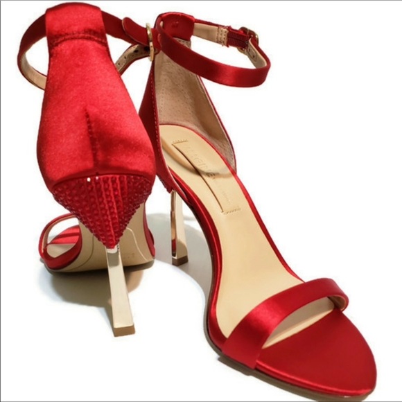 NWT Satin Crimson Studded/Mirrored GoldStiletto - Picture 2 of 16